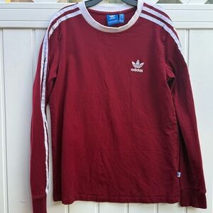 adidas Kids Maroon Long Sleeve Shirt with White Stripes